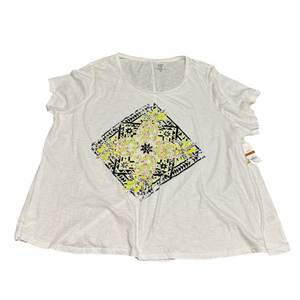 Crown & Ivy Curvy Lightweight Sequined White Cotton Causal Top Women Size 3X